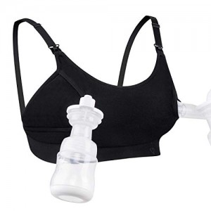 Queenspace Adjustable Breast-Pumps Holding and Nursing Bra, Suitable for Breastfeeding-Pumps by Lansinoh, Philips Avent, Spectra, Evenflo and More(Black, Medium)